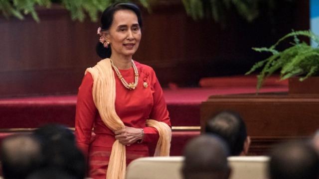 缅甸事实上的文职领导人、诺贝尔和平奖获得者昂山素季出席由中共举办的政党国际会议。