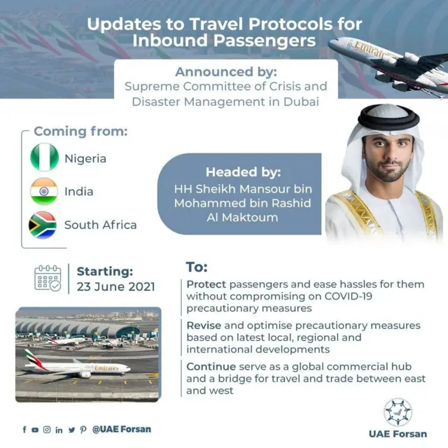 "Dubai Nigeria": [United Arab Emirates flights connecting Nigeria],'South Africa, India go resume June 23'
