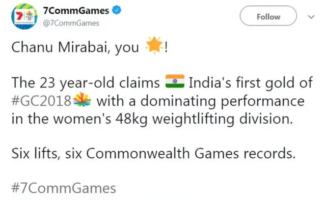 कॉमनवेल्थ गेम्स के आधिकरिक ट्विटर पन्ने का ट्वीट