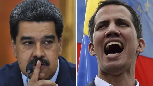 Perezida Maduro (ibumoso) wa Venezuela na Bwana Guaidó (iburyo) witangaje nka perezida w'agateganyo w'iki gihugu
