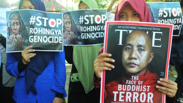 Protesta contra la violencia contra los rohingya.