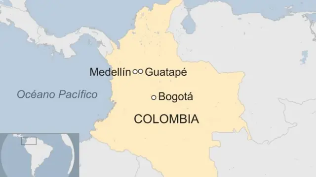 Mapa de Colombia con la ubicación de Guatapé