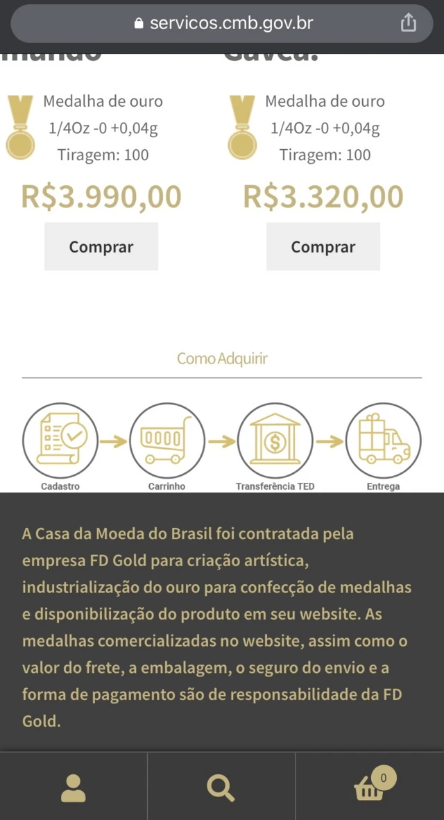 Imagem mostra site vendendo medalhas