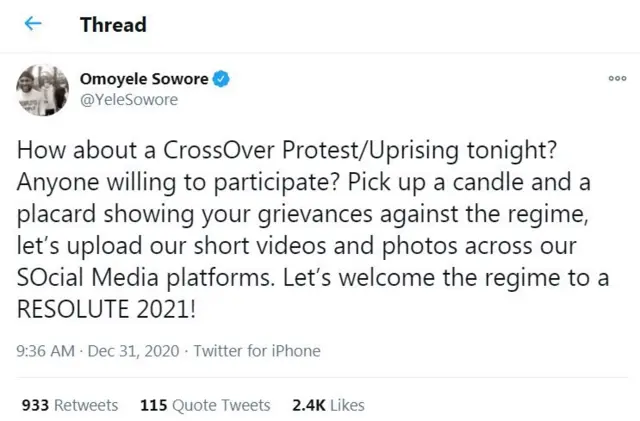 Awọn ọrọ Omoyele Sowore kọ soju opo Twitter rẹ