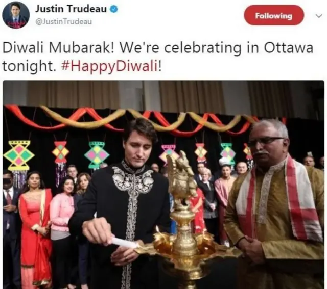 દીવો પ્રગટાવતા કેનેડાના વડાપ્રધાન જસ્ટીન ટ્રૂડોની ટ્વિટર પોસ્ટર