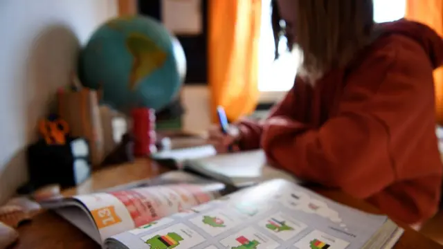 Девочка за уроками