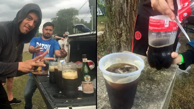 Fernet viajero y comunal. Una botella de gaseosa de dos litros cortada por la mitad.