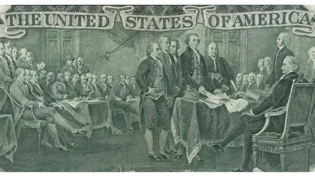 Reverso de billete de dos dólares.