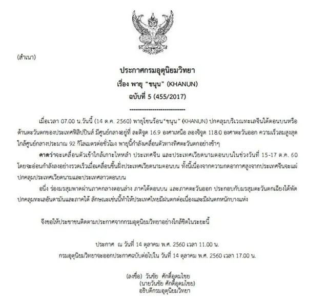 ประกาศกรมอุตุนิยมวิทยา