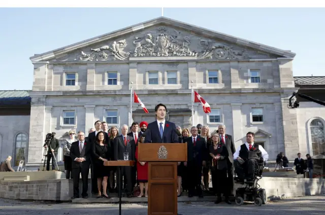 Justin Trudeau speaks to the media