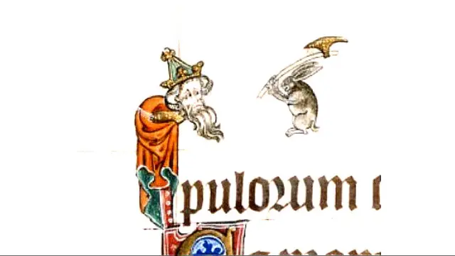 Conejo amenazando a un rey con un hacha