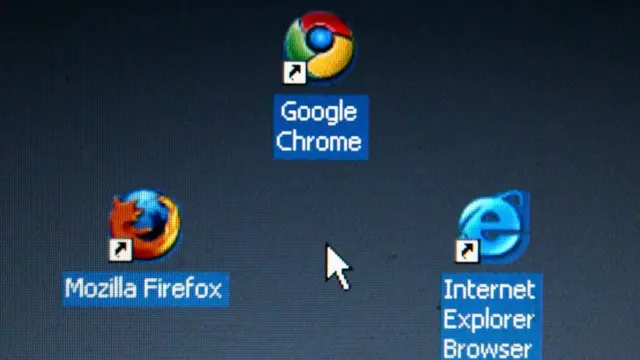 Ícones dos navegadores Firefox, Chrome e Explorer