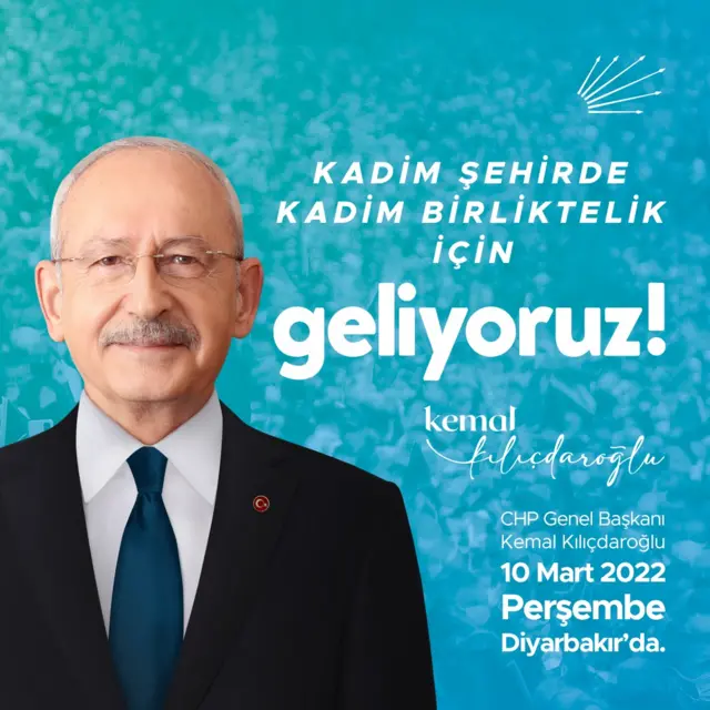 CHP Genel Başkanı Kemal Kılıçdaroğlu, 27 Ocak'ta yapmayı planladığı, ancak "kötü hava koşulları" gerekçesiyle ertelediği Diyarbakır ziyaretini 10 Mart Perşembe günü gerçekleştirecek.