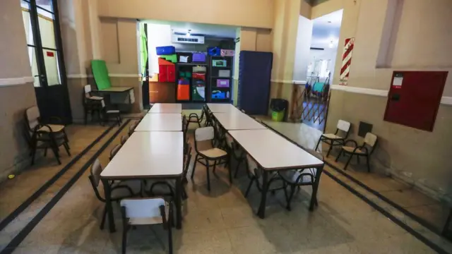 Aula vacía en Argentina.