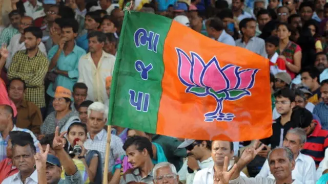 ભાજપનું નિશાન અને સમર્થકોની તસવીર