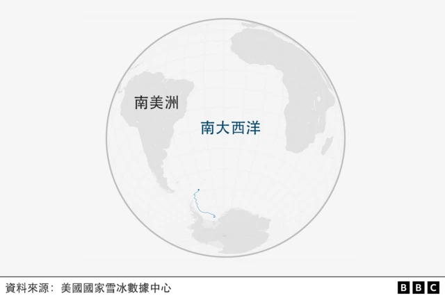The journey of Iceberg A76a on a global map