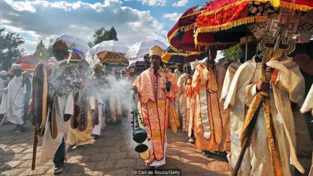 During Timkat, models of the Lost Ark are paraded through the streets of Ethiopia (Credit: Carl de Souza/Getty)