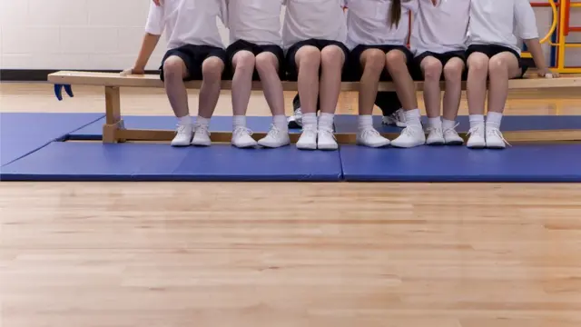 Escolares en el gimnasio esperando