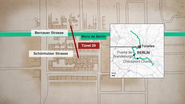 Mapa que muestra la ubicación del segundo túnel utilizado