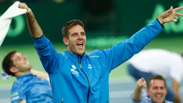 Del Potro celebra el triunfo de Copa Davis
