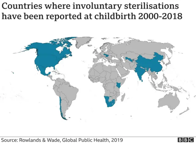 Taswirar da ta nuna kasashen da suka yi mummunar aika-aikar kashe kwayoyin haihuwa a lokacin da mace ta je haihuwa tsakanin shekarun 2000 da 2018
