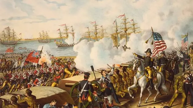 رسم لمعركة نيوأورليانز التي انتصر فيها الأمريكيون