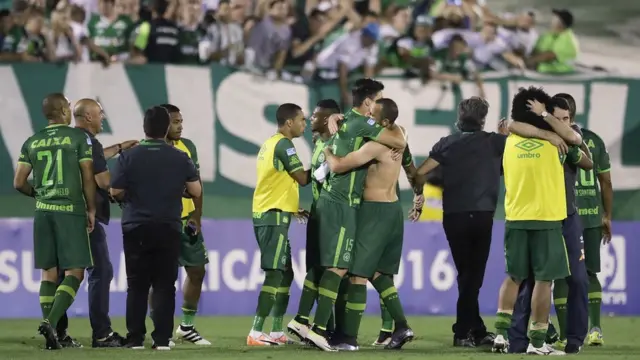 Chapecoense takımı finale yükselmesini kutlarken, 23 Kasım 2016.