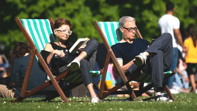 In deckchairs in the park