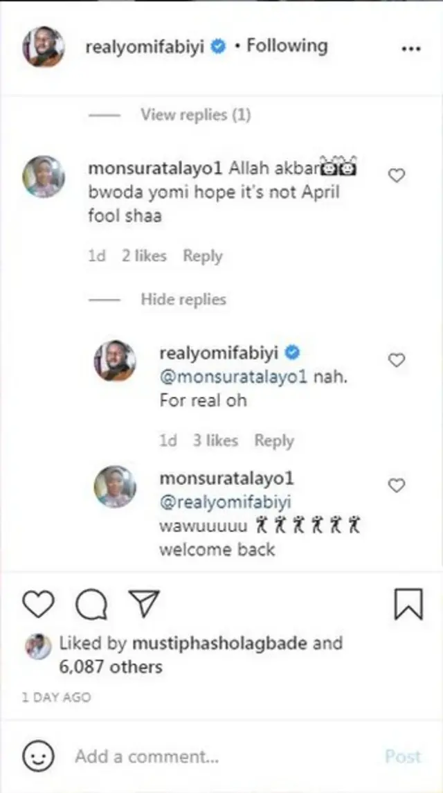 Ọrọ awọn ololufẹ Yomi Fabiyi