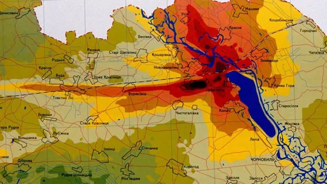Mapa de la dispersión de material radiactivo.