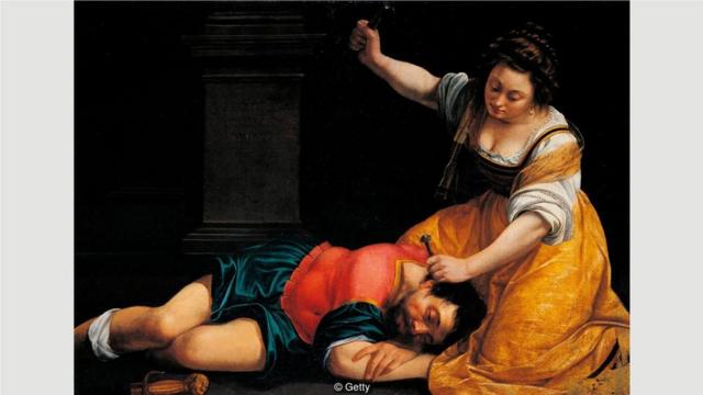 阿尔泰米西娅•真蒂莱斯基的作品描绘了许多针对男性的暴力行为，1620年完成的《雅亿与西西拉》（Jael and Sisera）就是一个例子。