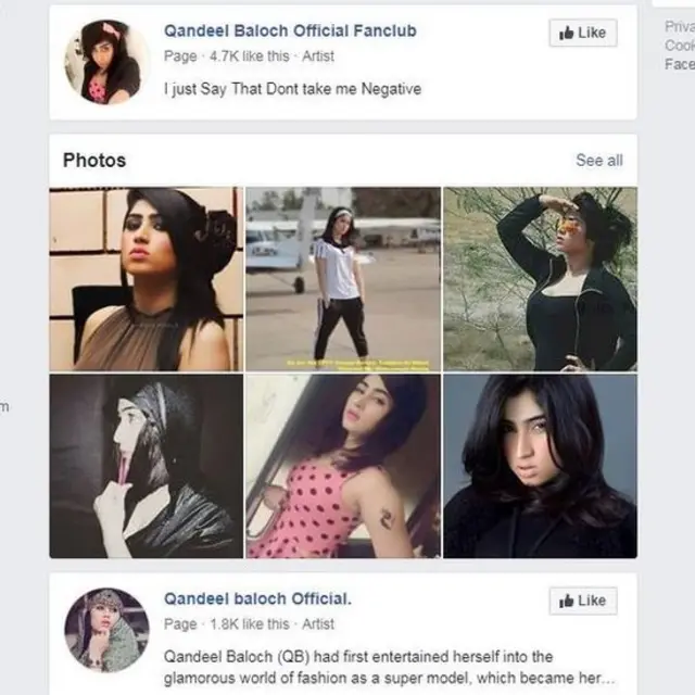 সোশাল মিডিয়ায় নিজের খোলামেলা ছবি, ভিডিও, স্ট্যাটাস ও মন্তব্য পোস্ট করতেন কান্দিল বালোচ