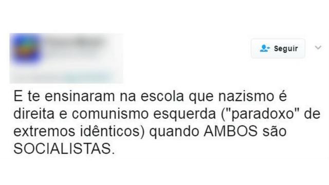 Tuíte sobre nazismo