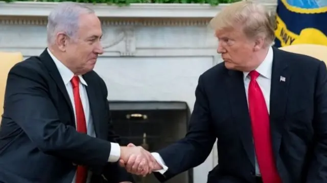 बिन्यामिन नेतन्याहू के साथ अमरीकी राष्ट्रपति डोनल्ड ट्रंप