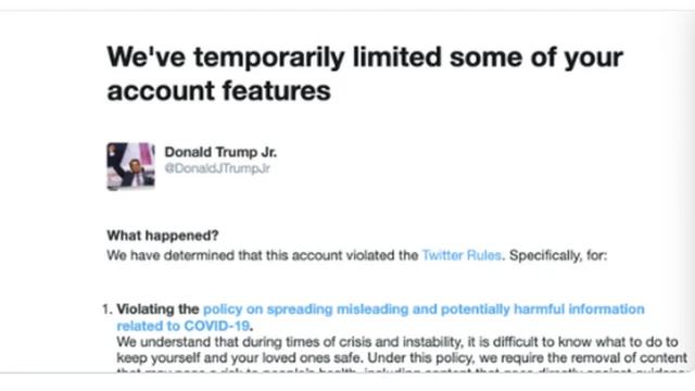 لقطة شاشة لرسالة تويتر لدونالد ترامب جونيور