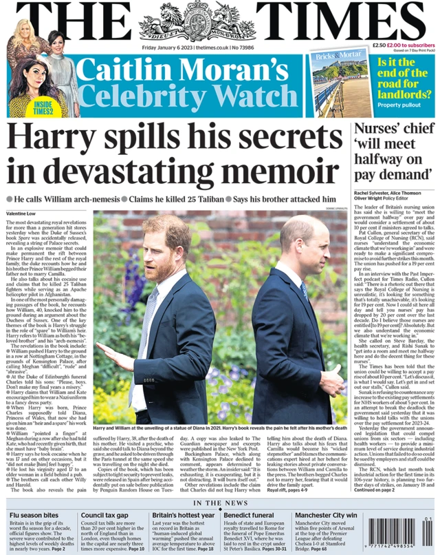 Front page of the Times