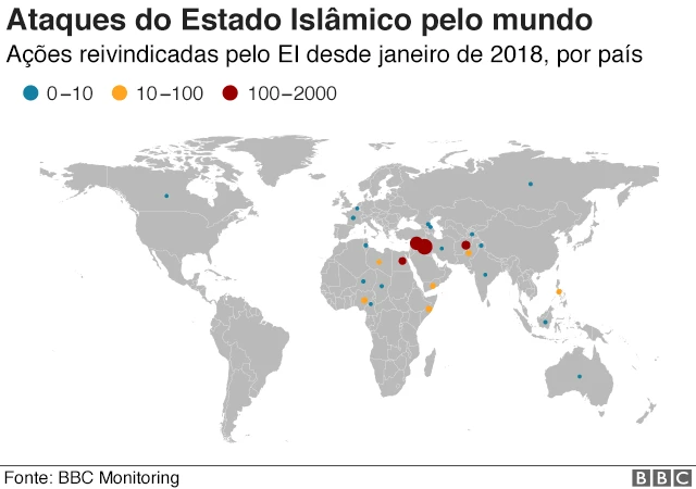 mapa dos ataques do EI