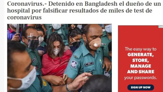 স্প্যানিশ ভাষার এক নিউজ সাইটে সাবরিনা আরিফ চৌধুরিকে গ্রেফতারের খবর এবং ছবি