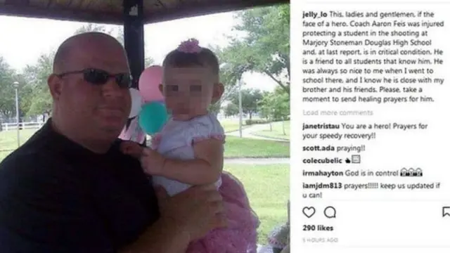 Professor Aaron Feis com filha no colo