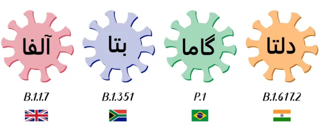 سویه‌های در گردش ویروس کرونا که اسباب نگرانی سازمان بهداشت جهانی هستند، نام علمی و کشوری که نخستین بار شناسایی شدند