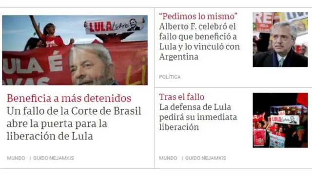 Recorte de site do Clarín com matérias sobre Lula