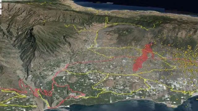 Imagembet apostas brasilsatélite mostra caminho da lava (em vermelho)