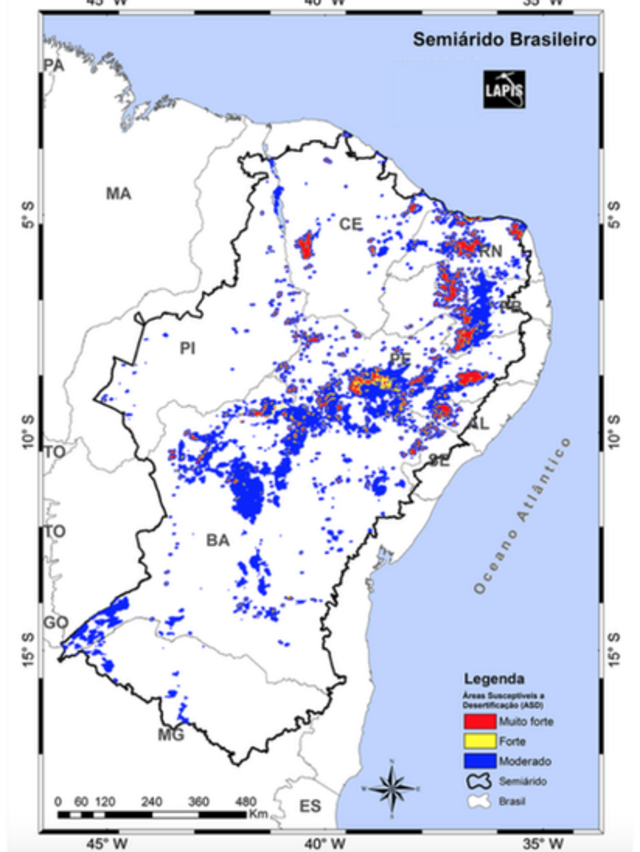 mapa da desertificação no Semiárido