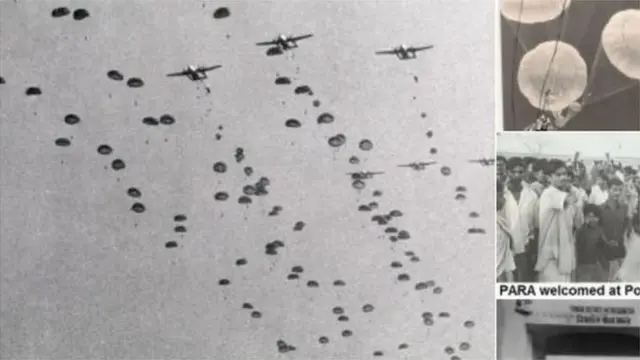 ভারতীয় ছত্রীসেনাদের যে অনুশীলনের ছবি ভারতীয় সেনারা টাঙ্গাইলে প্যারাড্রপিং-এর ছবি হিসাবে সংবাদমাধ্যমে প্রচারের জন্য ব্যবহার করেছিল