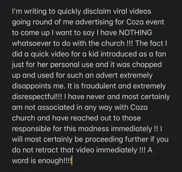 Screenshot of Davido statement