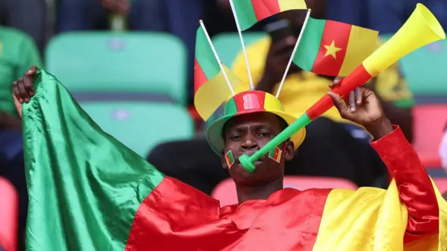 A Cameroon fan at the Olembe Stadium in Yaounde