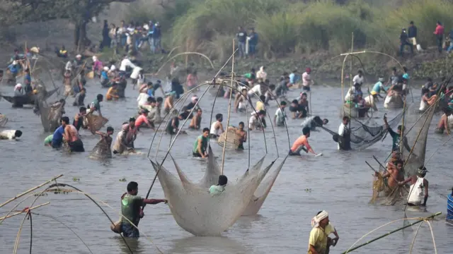 ঘটা করে মাছ ধরার একটি দৃশ্য