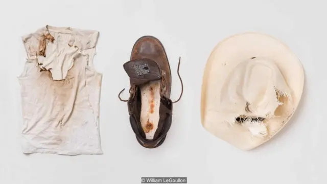 Hat and shirt worn by Jaime Santana and boots worn by Justin Gauger when they were struck by lightning