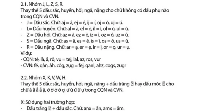 Quy tắc dùng chữ thay cho dấu của tác giả Kiều Trường Lâm
