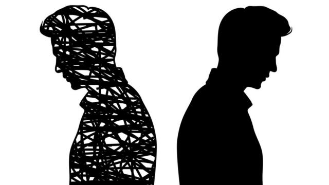 Ilustração mostra dois sombreados de um mesmo homem, um de costas para o outro e com texturas diferentes
